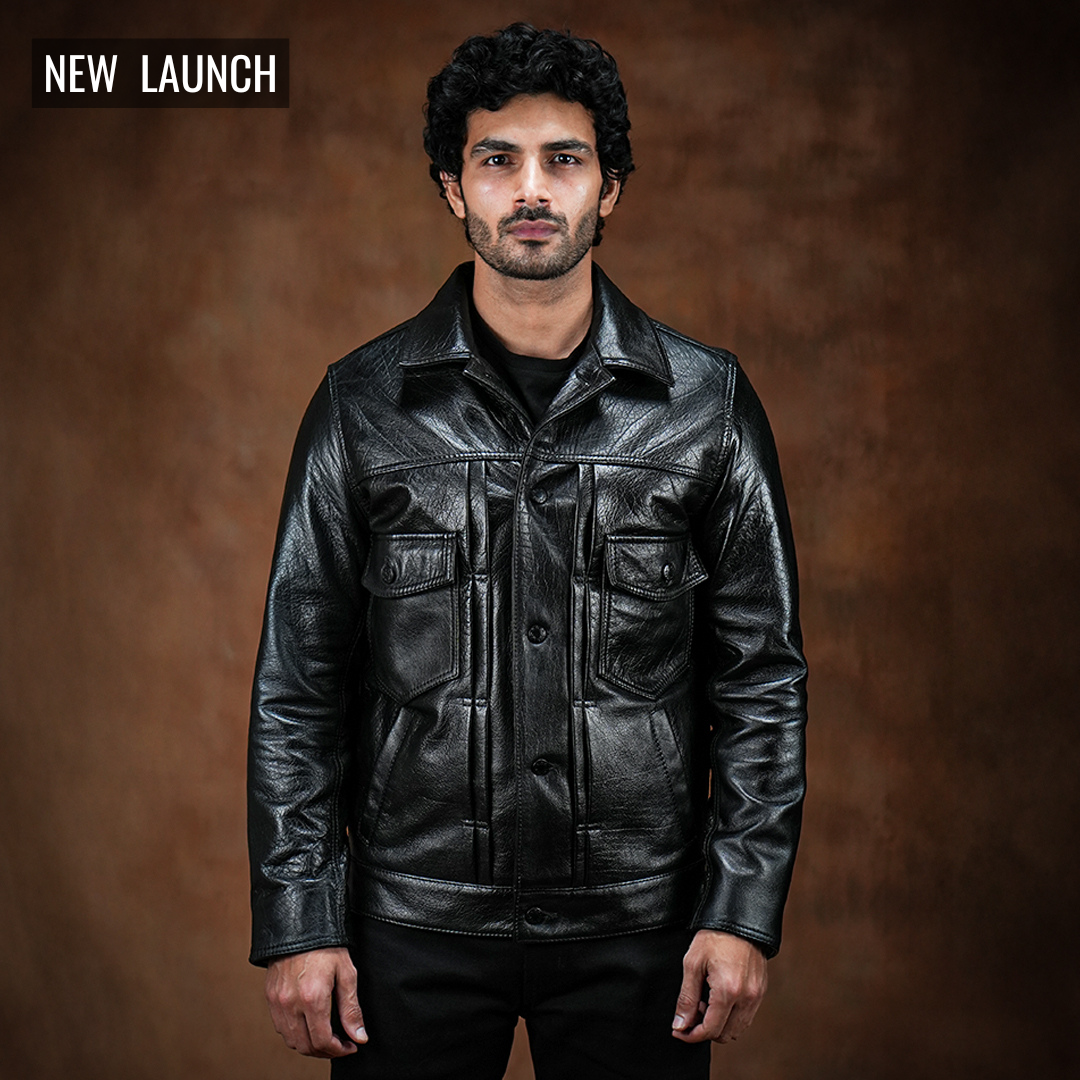 Trucker Type 2 Leather Jacket (Raven Black)