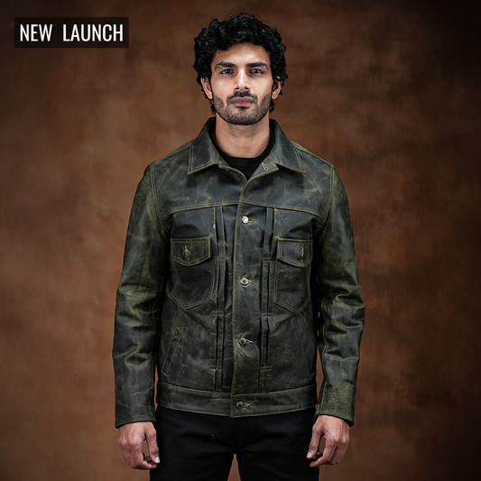 Trucker Type 2 Leather Jacket (Vintage Green)