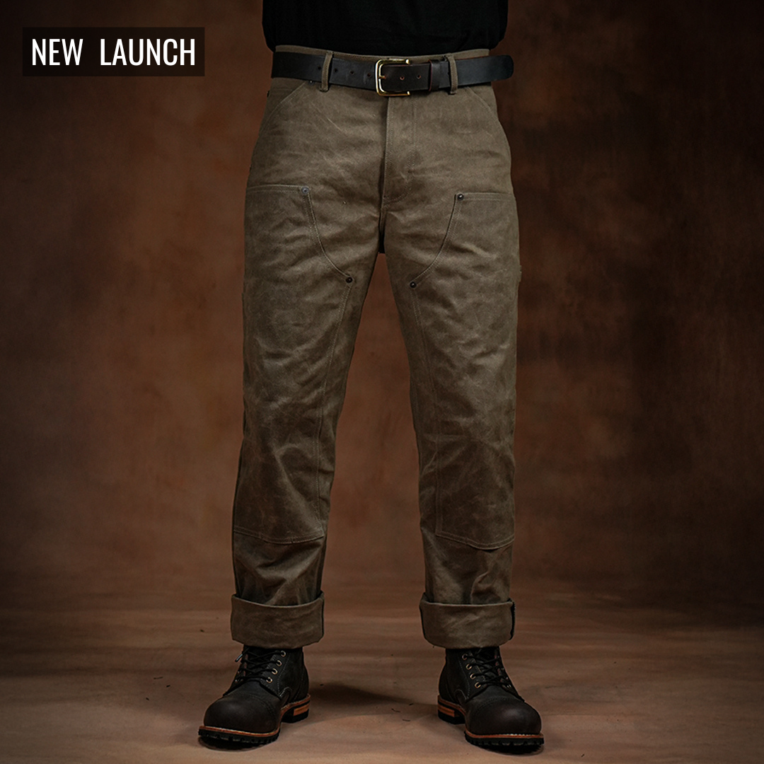 Double Knee Carpenter Field Tan 12 Oz Hard Waxed Canvas Pants For Men (True Straight)