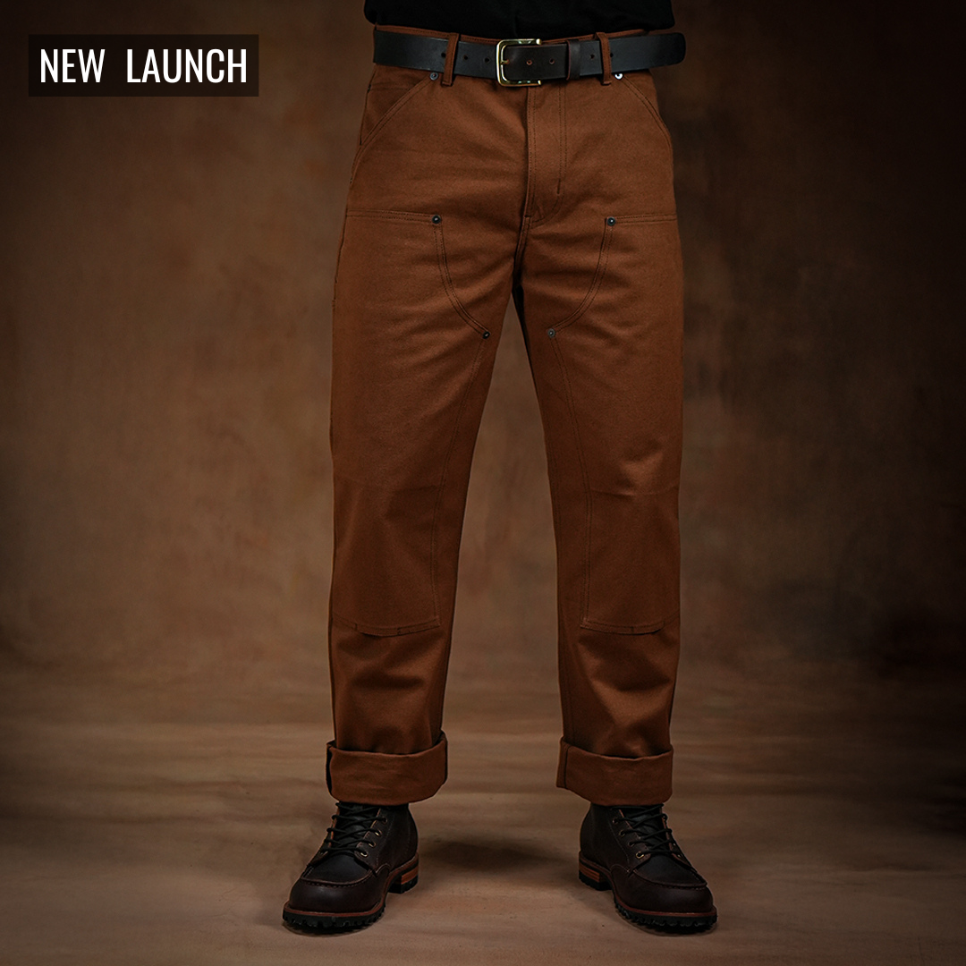 Double Knee Carpenter Fox Brown 12 Oz Duck Canvas Pants For Men (True Straight)