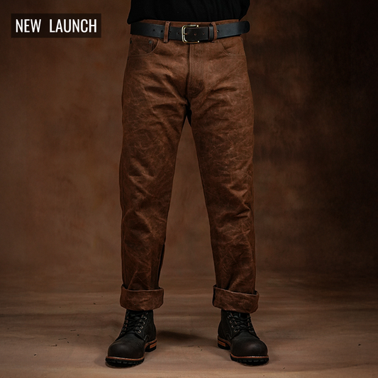 Five Pocket Bear Brown 12 Oz Hard Waxed Canvas Pants For Men (True Straight)