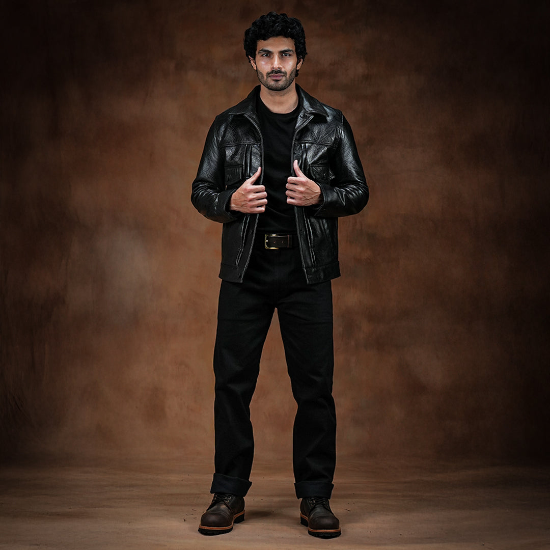 Trucker Type 2 Leather Jacket (Raven Black)