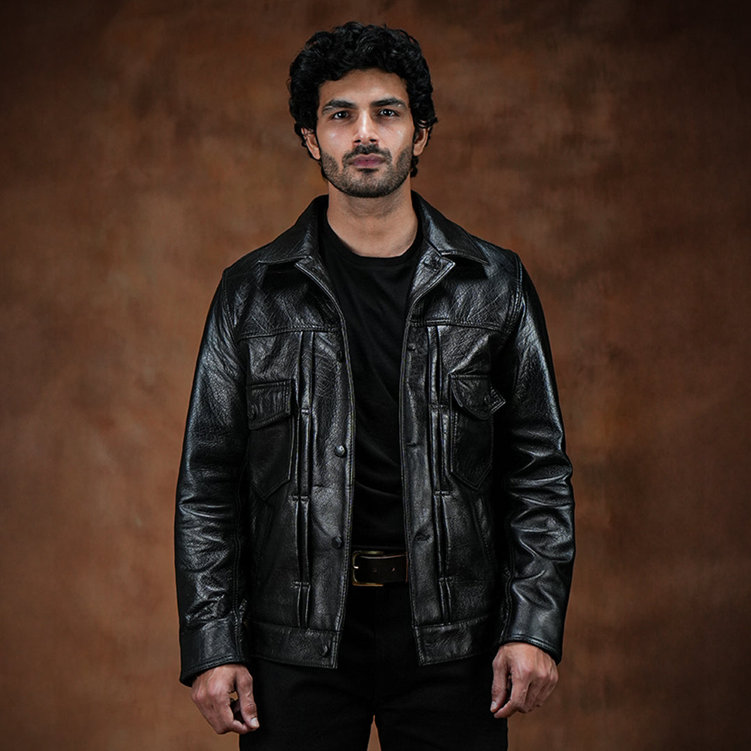 Trucker Type 2 Leather Jacket (Raven Black)
