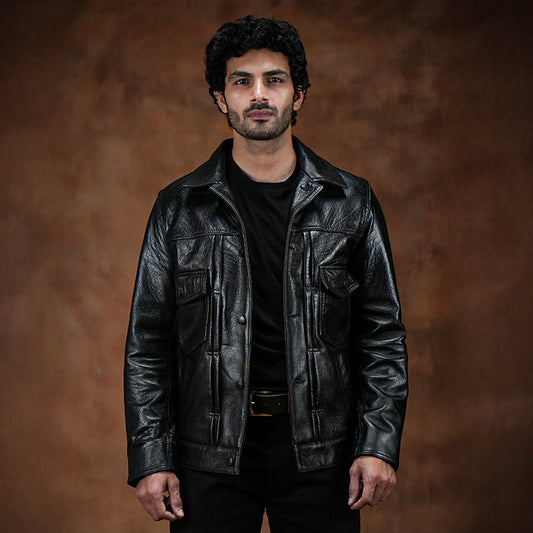 Trucker Type 2 Leather Jacket (Raven Black)