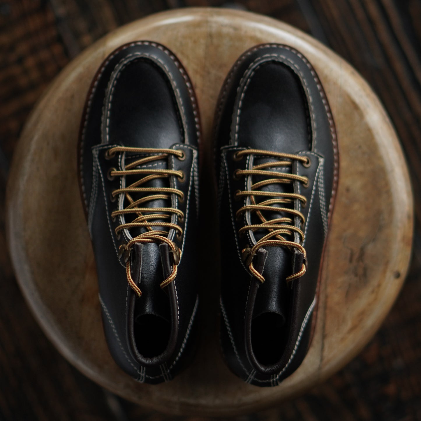 Women Moc-Toe Leather Boots (Raven Black) Goodyear Welted
