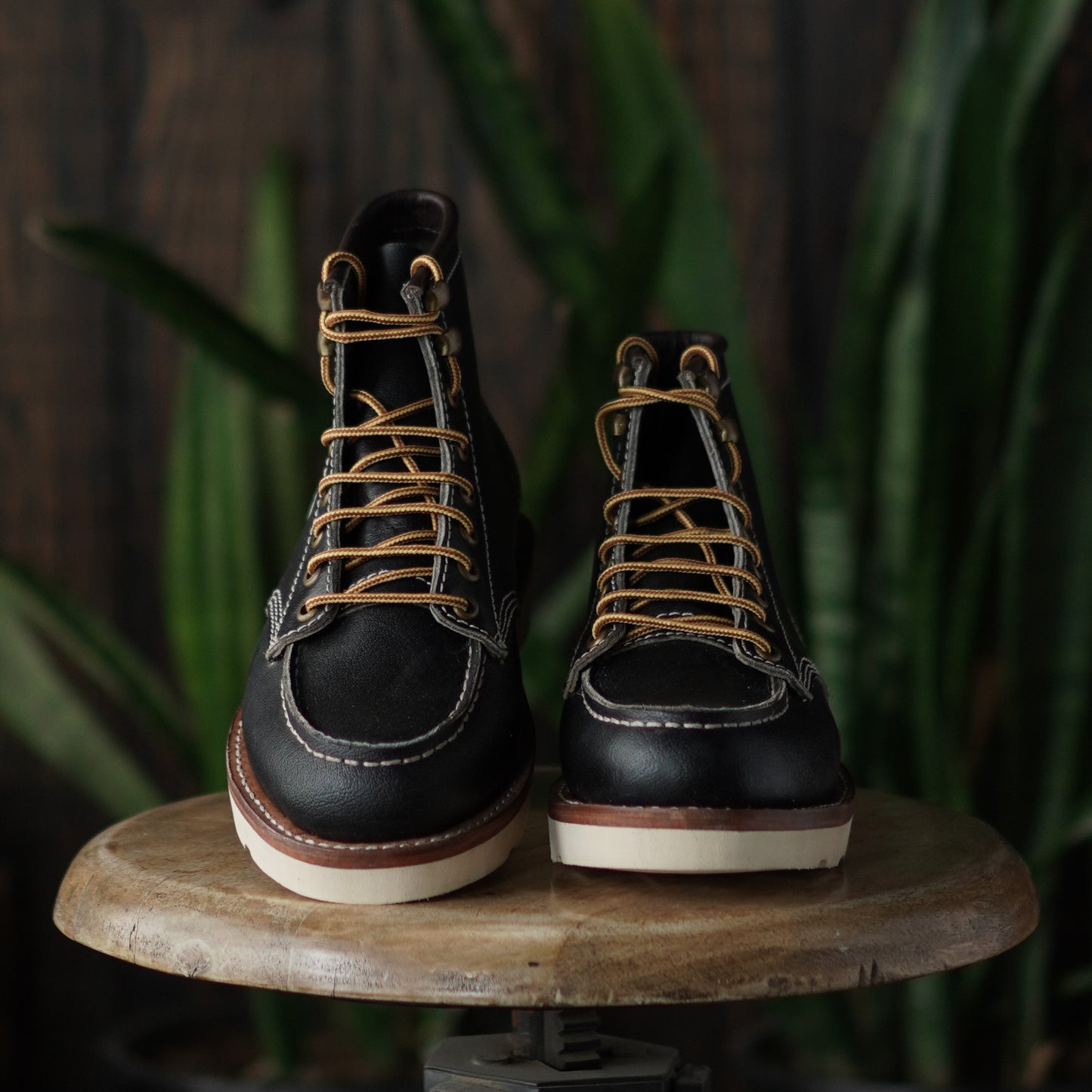 Women Moc-Toe Leather Boots (Raven Black) Goodyear Welted