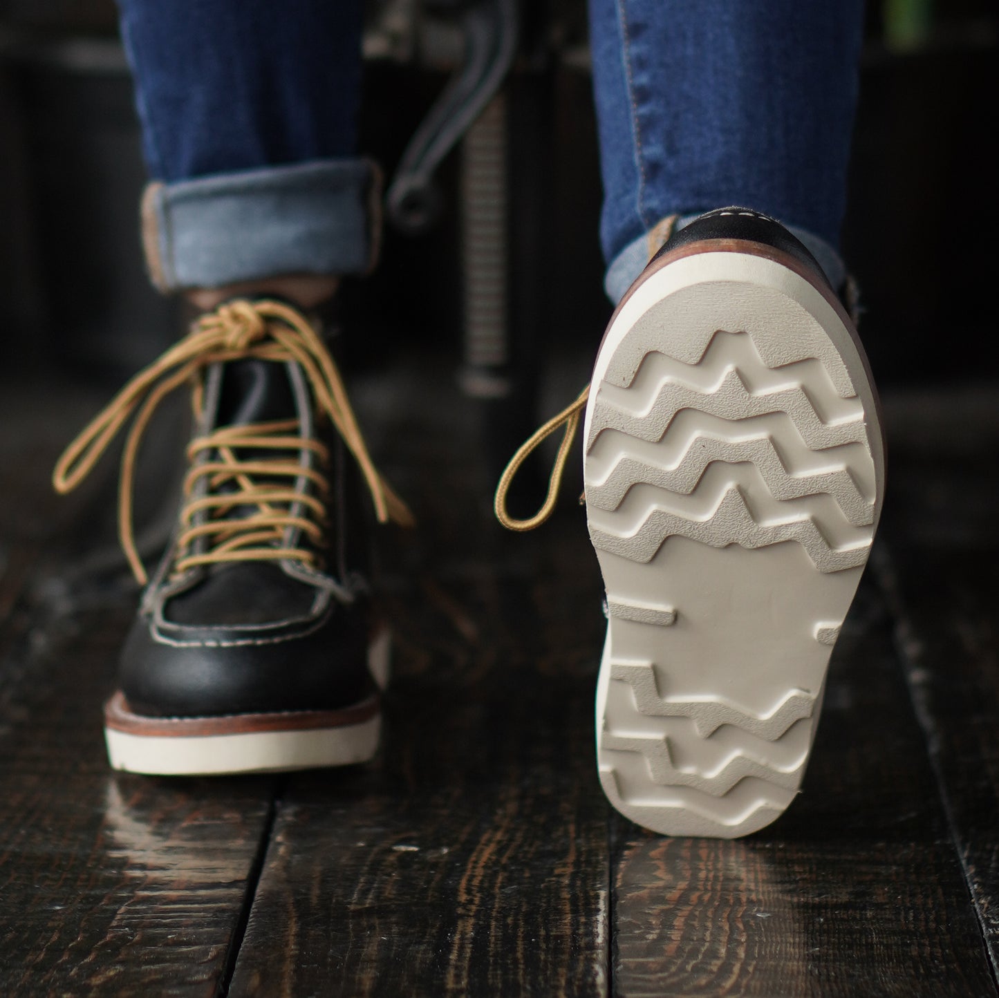 Women Moc-Toe Leather Boots (Raven Black) Goodyear Welted