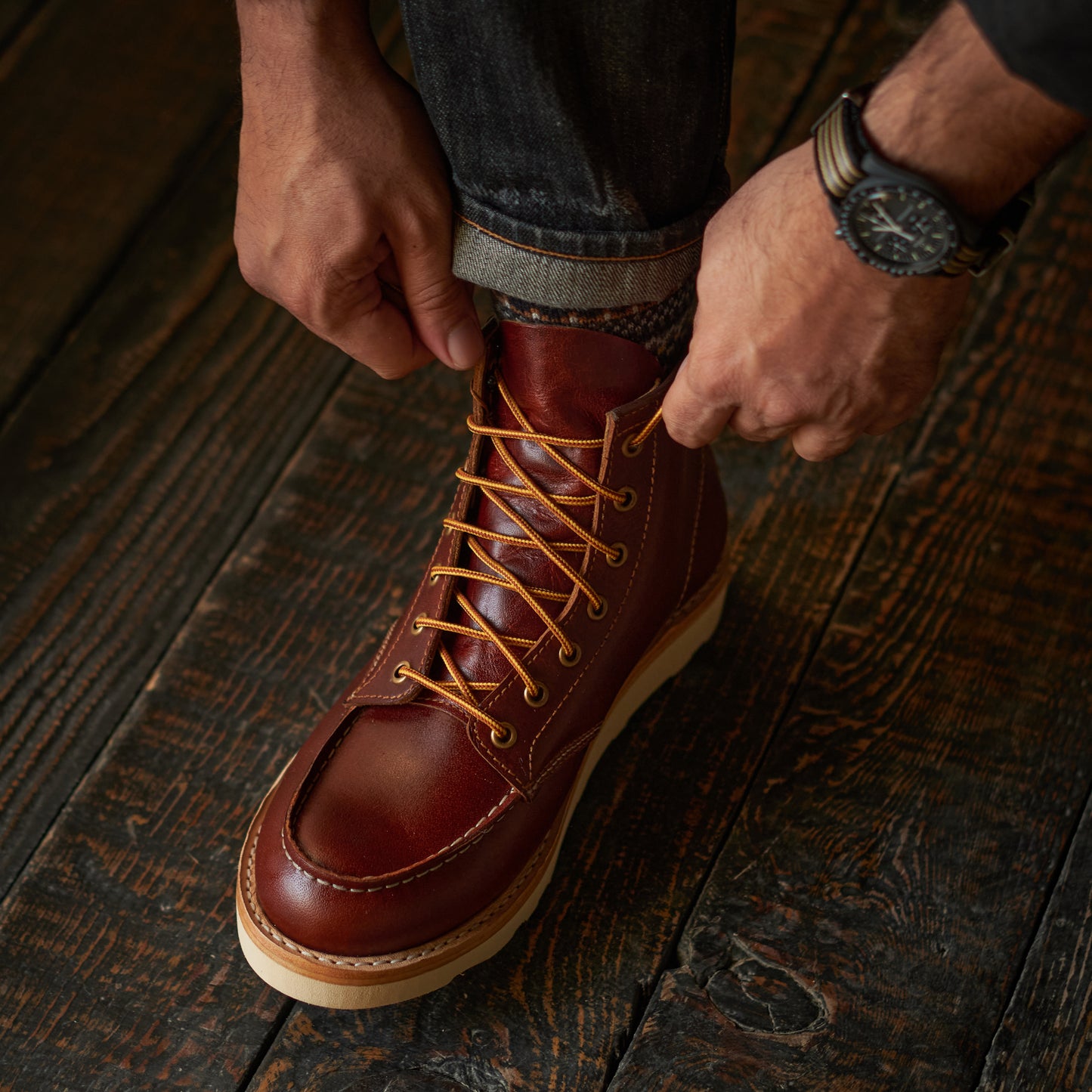 Moc-Toe Leather boots 6" (Saddle Tan) Goodyear Welted