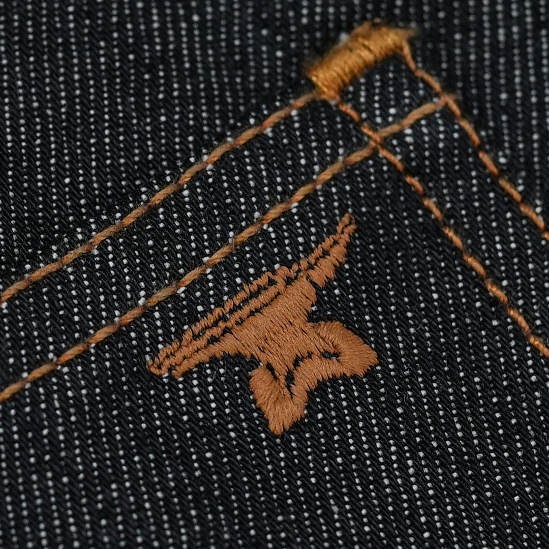 Five Pocket Ghost Black 13 Oz Selvedge Denim For Men (True Straight)