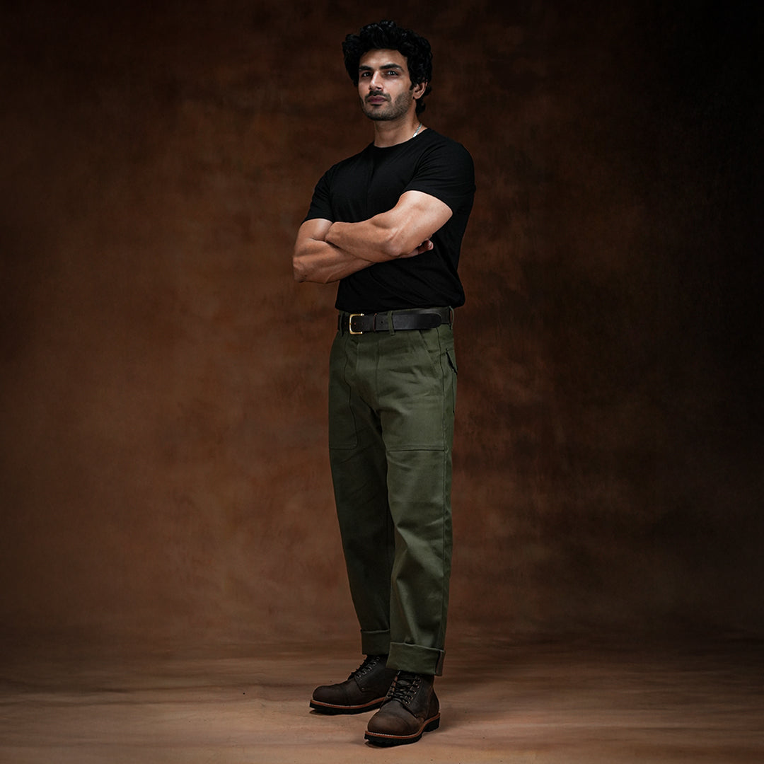 Fatigue Pants Military Green 12 Oz Selvedge Canvas For Men (True Straight)