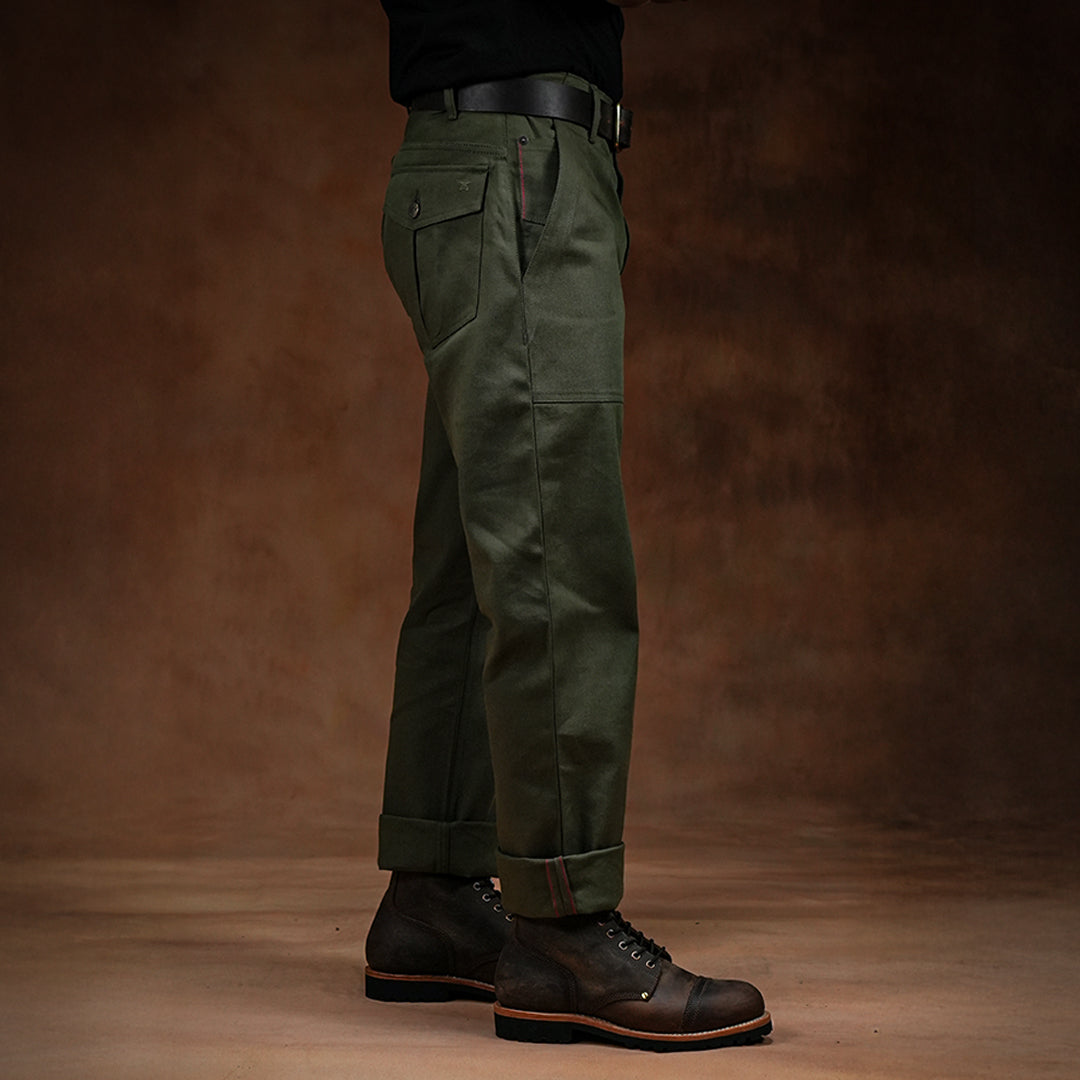 Fatigue Pants Military Green 12 Oz Selvedge Canvas For Men (True Straight)