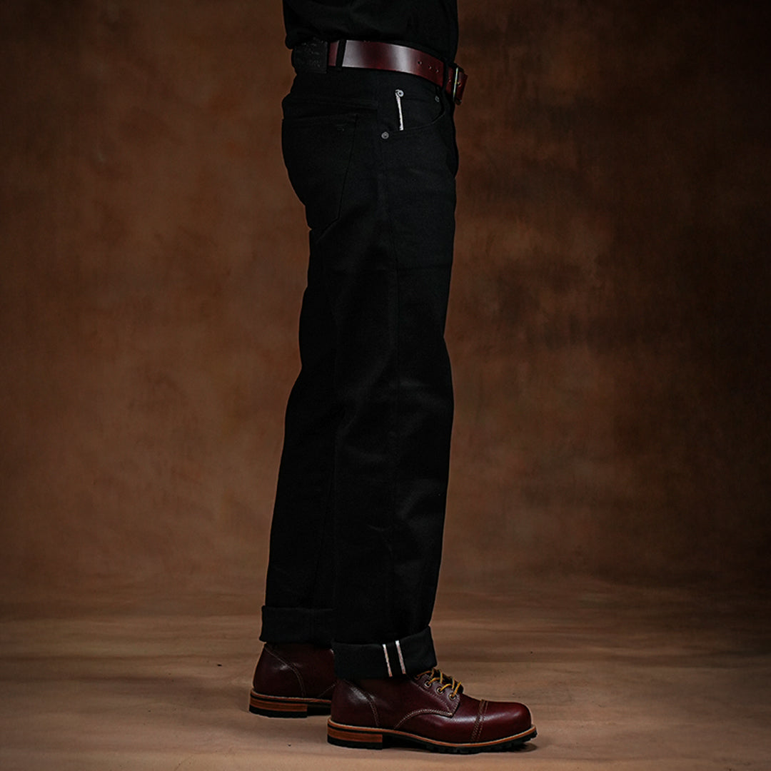 Five Pocket Double Black 14 Oz Selvedge Denim For Men (True Straight)