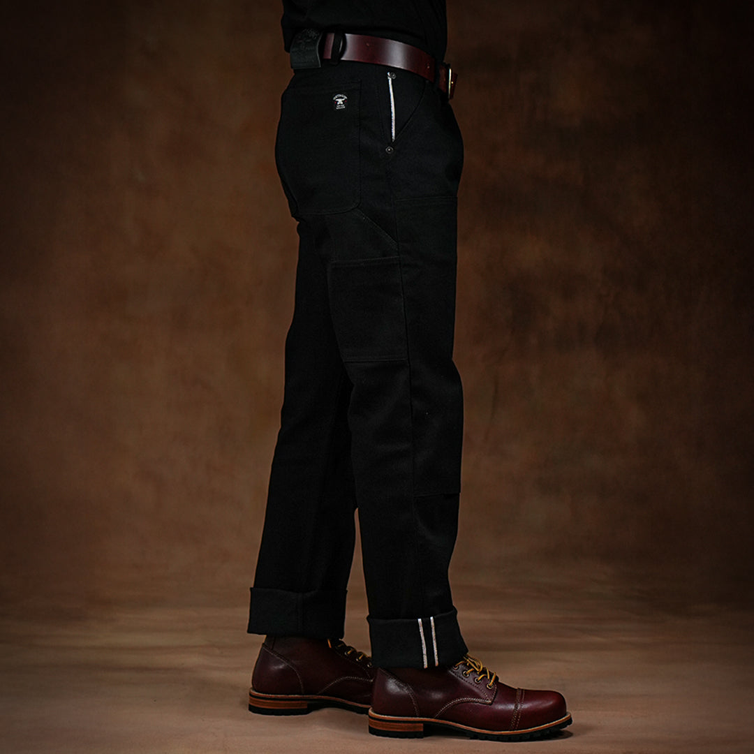Double Knee Carpenter Double Black 14 Oz Selvedge Denim For Men (True Straight)