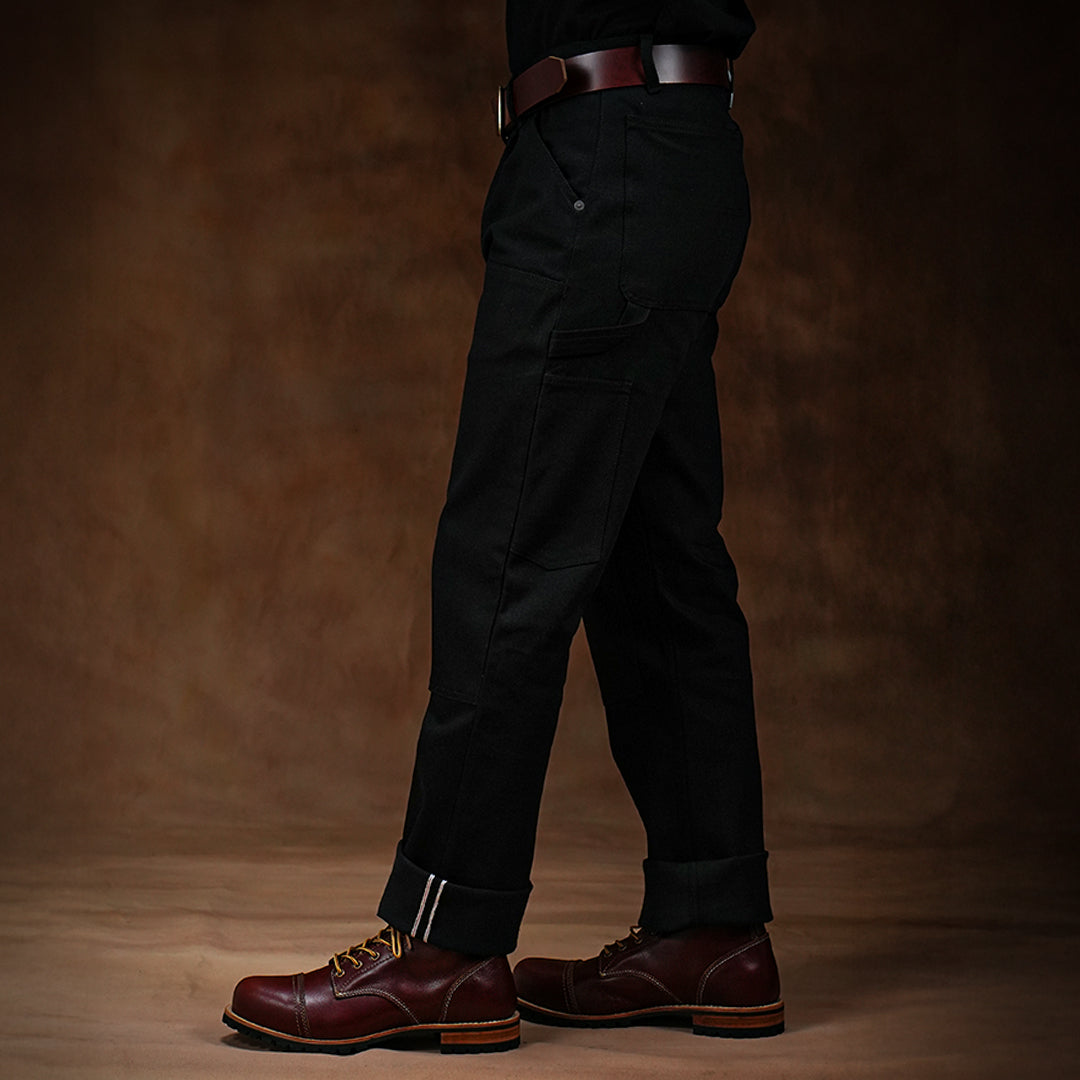 Double Knee Carpenter Double Black 14 Oz Selvedge Denim For Men (True Straight)