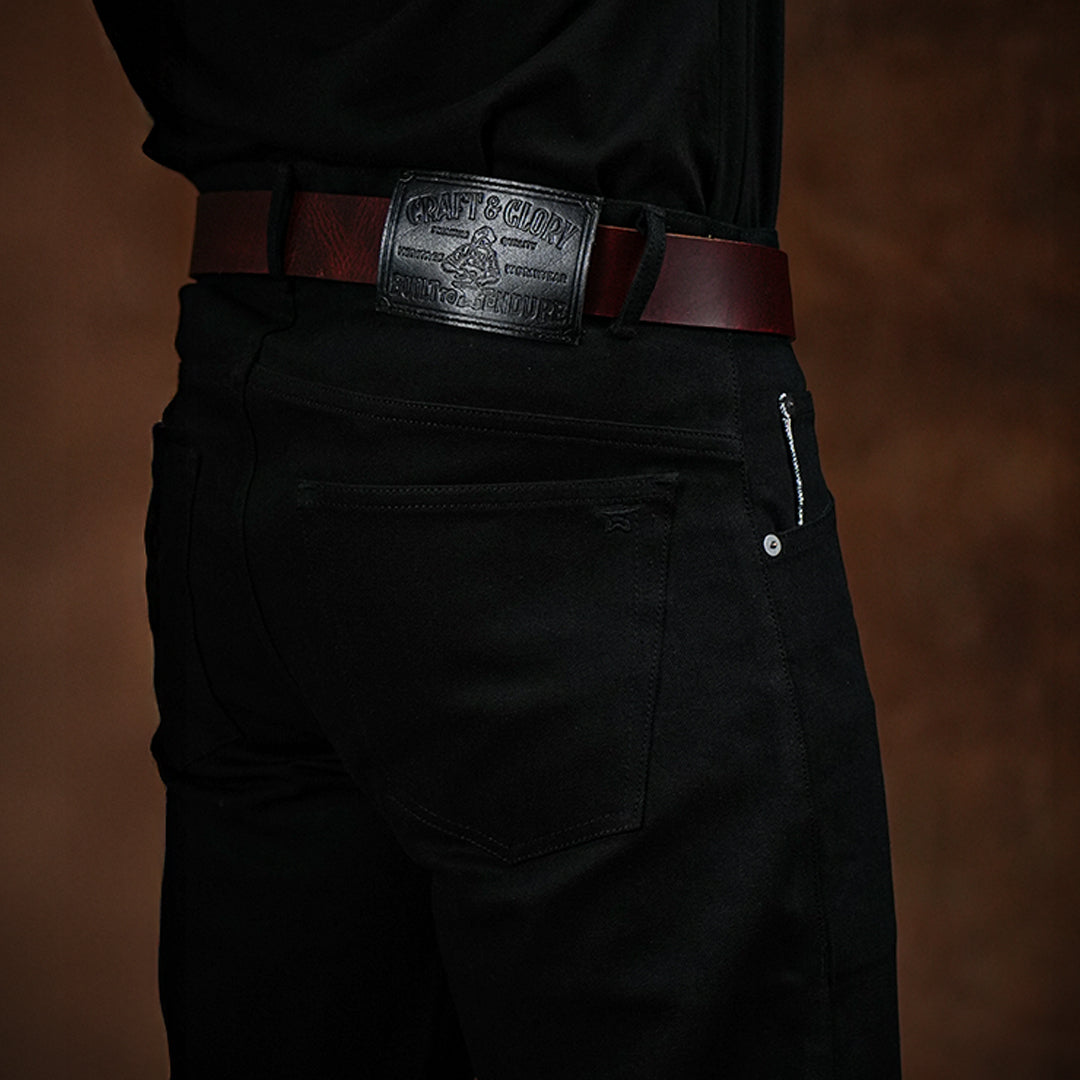 Five Pocket Double Black 14 Oz Selvedge Denim For Men (True Straight)