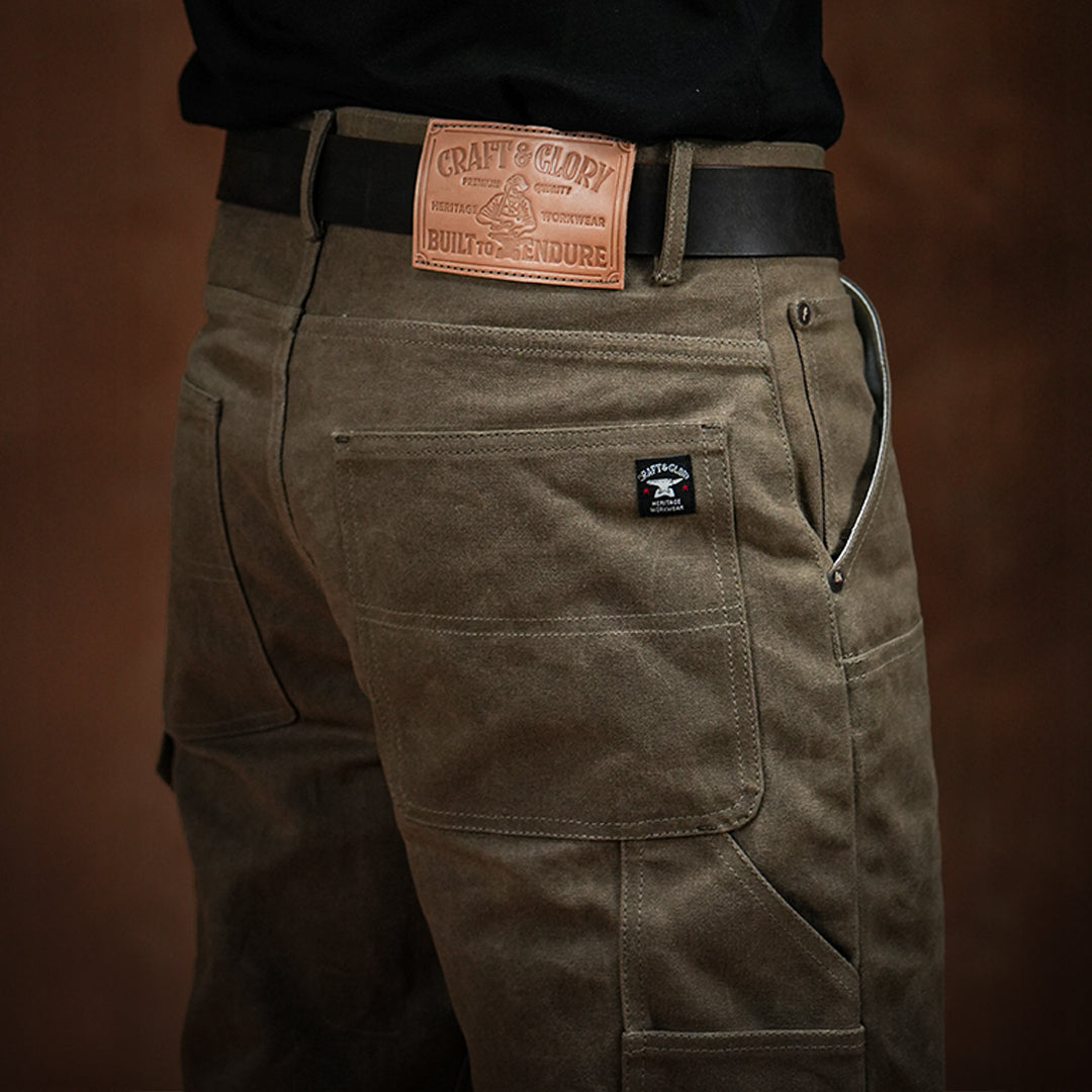 Double Knee Carpenter Field Tan 12 Oz Hard Waxed Canvas Pants For Men (True Straight)