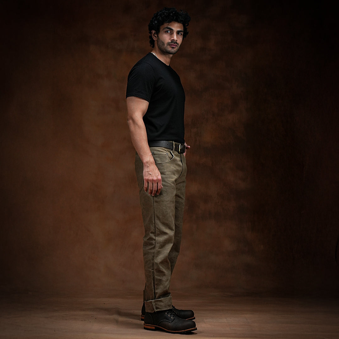 Five Pocket Field Tan 12 Oz Hard Waxed Canvas Pants For Men (True Straight)