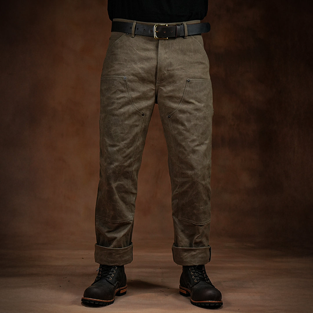 Double Knee Carpenter Field Tan 12 Oz Hard Waxed Canvas Pants For Men (True Straight)