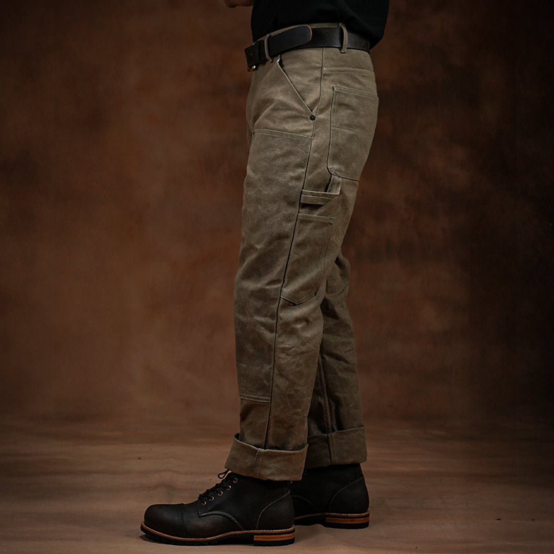 Double Knee Carpenter Field Tan 12 Oz Hard Waxed Canvas Pants For Men (True Straight)