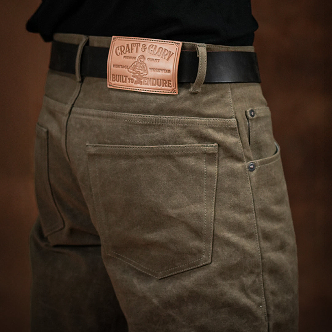 Five Pocket Field Tan 12 Oz Hard Waxed Canvas Pants For Men (True Straight)