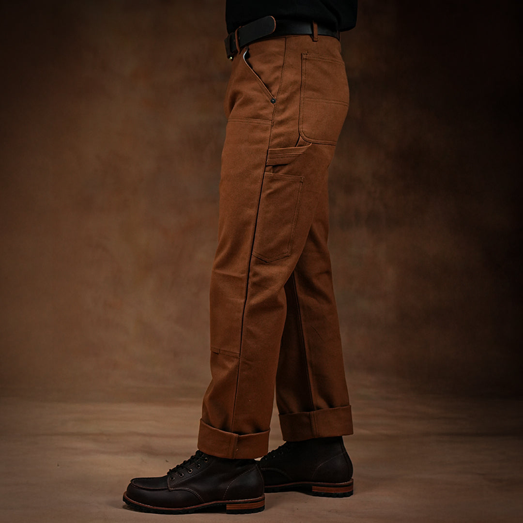 Double Knee Carpenter Fox Brown 12 Oz Duck Canvas Pants For Men (True Straight)