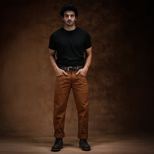 Five Pocket Fox Brown 12 Oz Duck Canvas Pants For Men (Slim Straight)