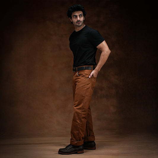 Five Pocket Fox Brown 12 Oz Duck Canvas Pants For Men (True Straight)
