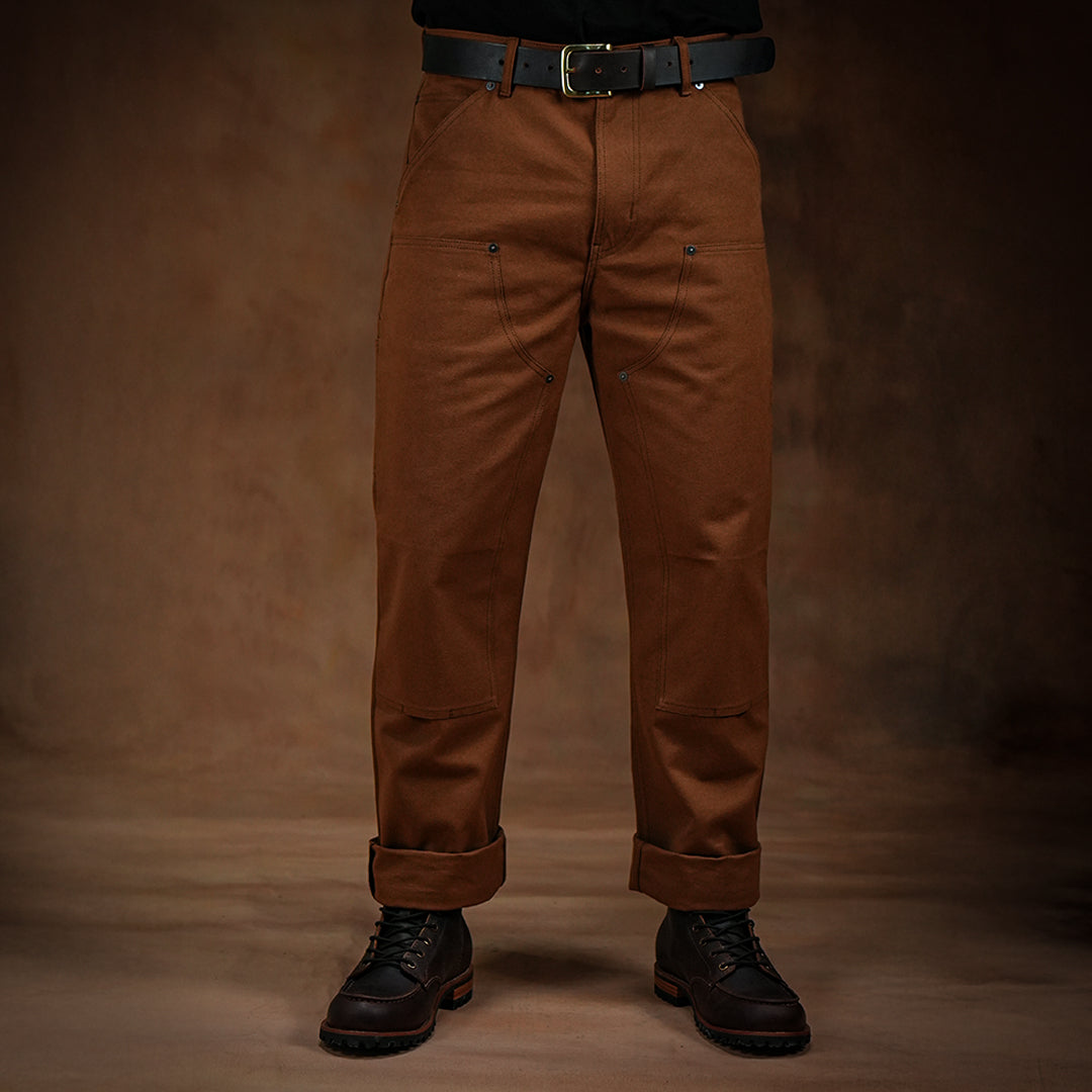 Double Knee Carpenter Fox Brown 12 Oz Duck Canvas Pants For Men (True Straight)