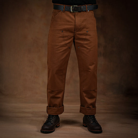 Double Knee Carpenter Fox Brown 12 Oz Duck Canvas Pants For Men (True Straight)