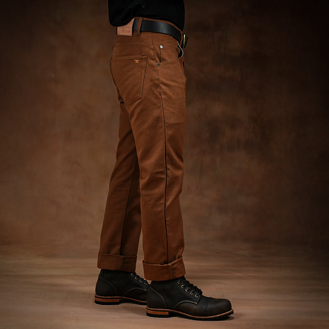 Five Pocket Fox Brown 12 Oz Duck Canvas Pants For Men (Slim Straight)