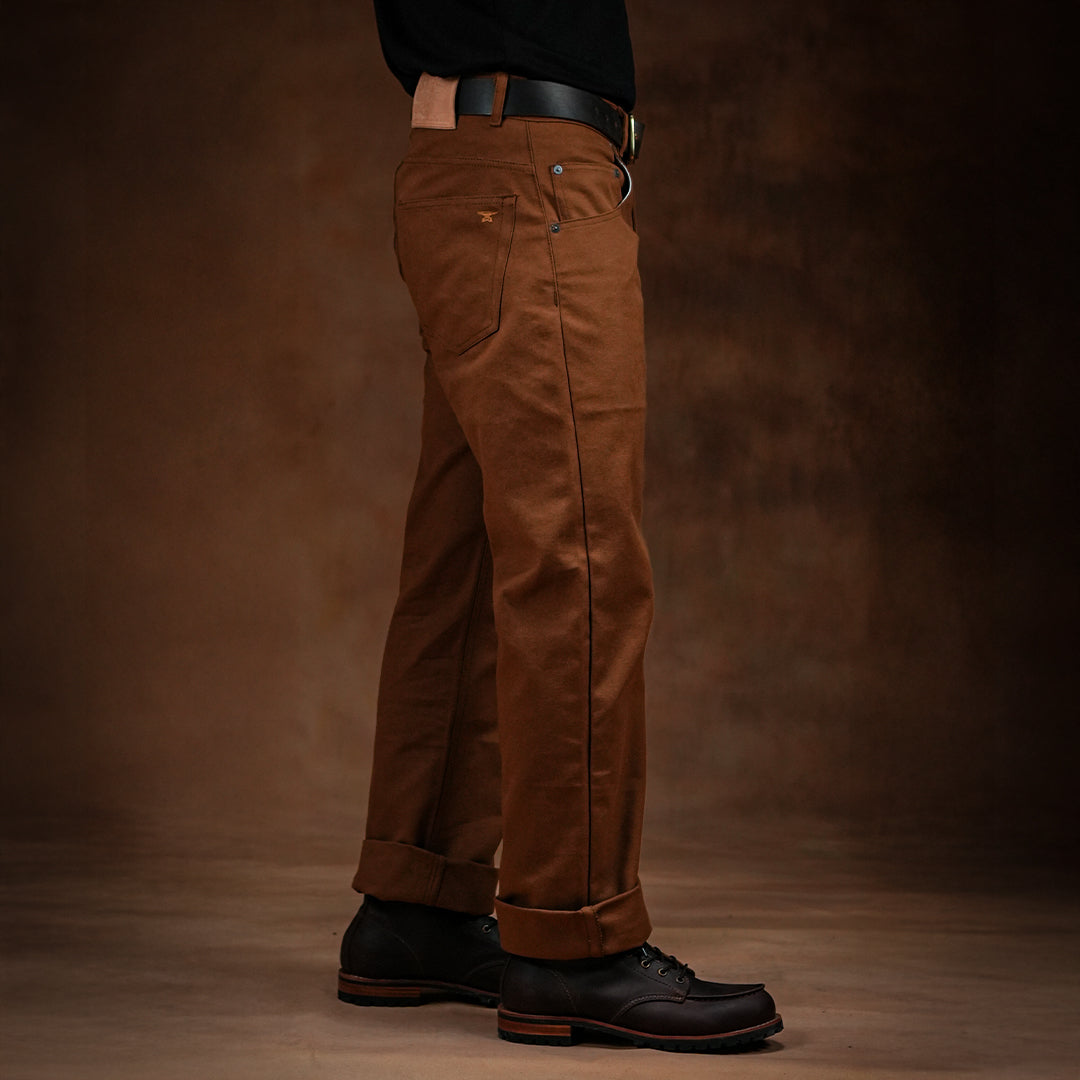 Five Pocket Fox Brown 12 Oz Duck Canvas Pants For Men (True Straight)