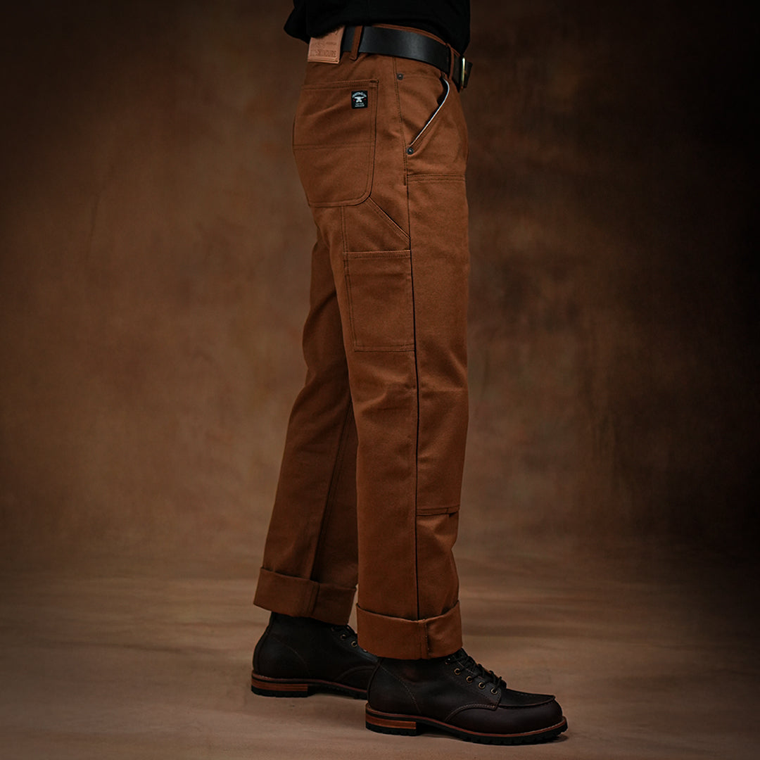 Double Knee Carpenter Fox Brown 12 Oz Duck Canvas Pants For Men (True Straight)