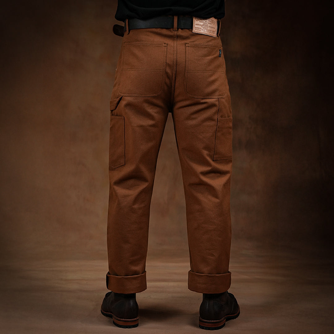 Double Knee Carpenter Fox Brown 12 Oz Duck Canvas Pants For Men (True Straight)