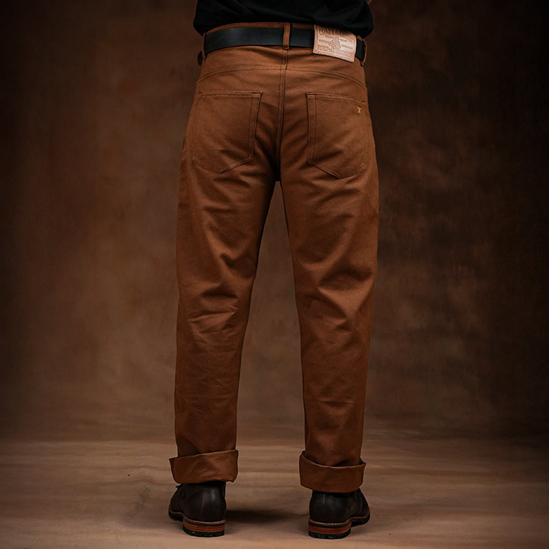 Five Pocket Fox Brown 12 Oz Duck Canvas Pants For Men (True Straight)