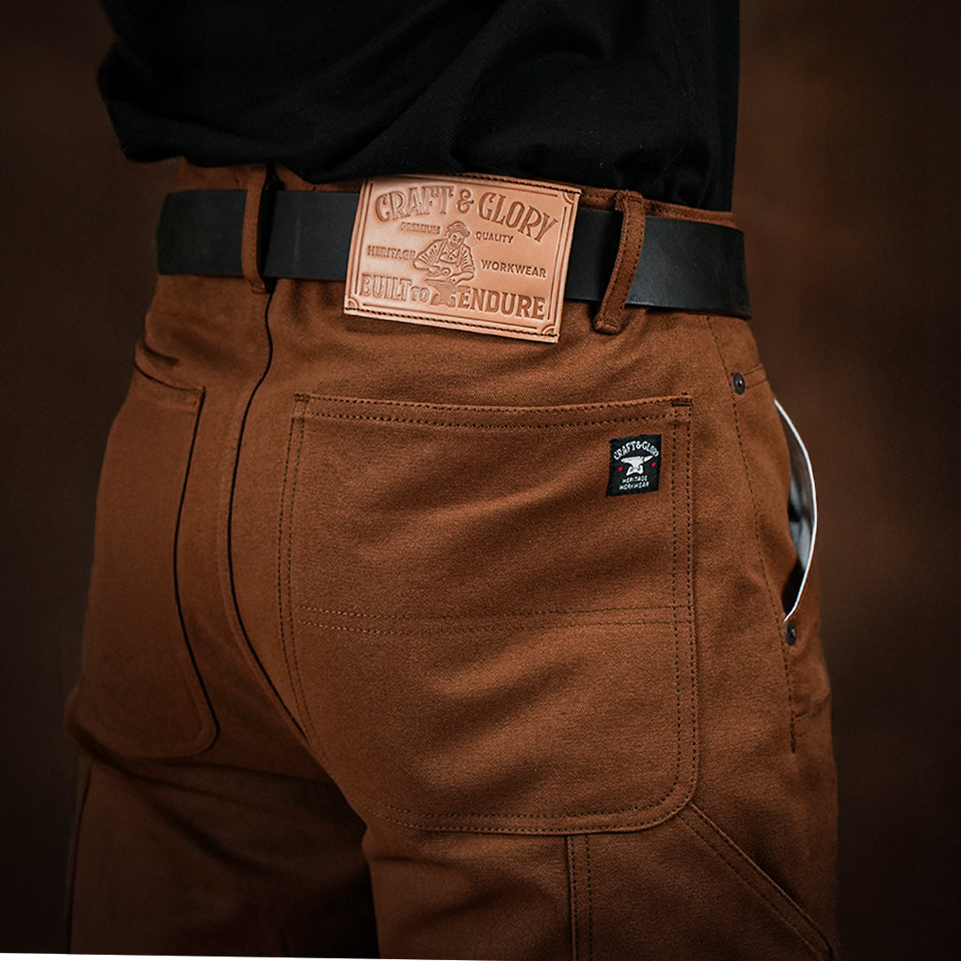 Double Knee Carpenter Fox Brown 12 Oz Duck Canvas Pants For Men (True Straight)