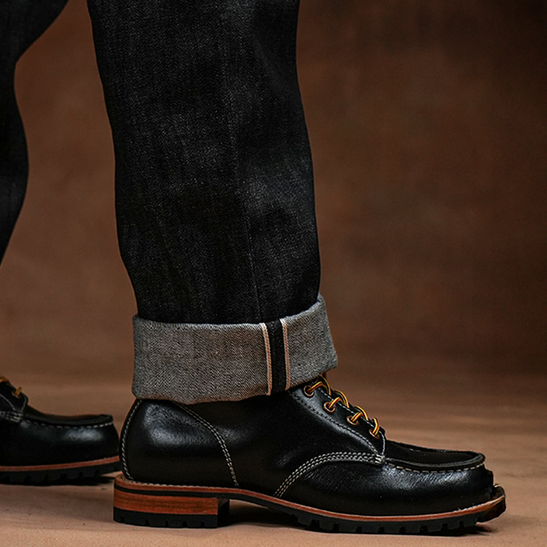 Five Pocket Ghost Black 13 Oz Selvedge Denim For Men (True Straight)