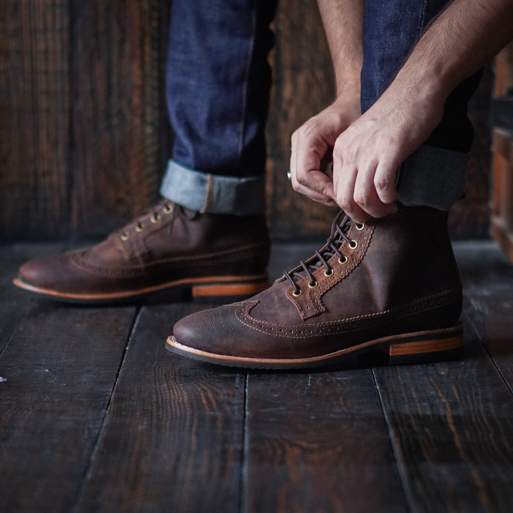 Long Wing Brogue 6" (Vintage brown) Goodyear Welted