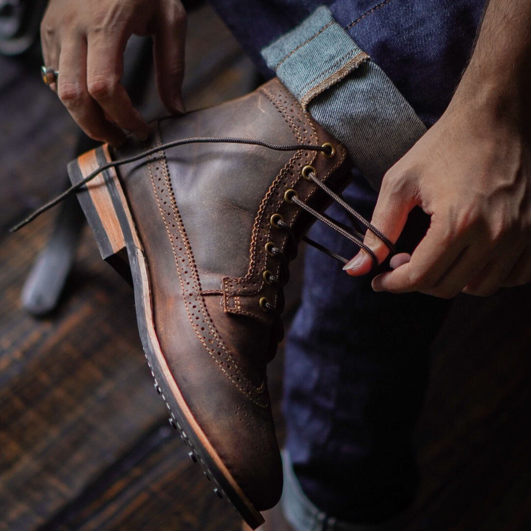 Long Wing Brogue 6" (Vintage brown) Goodyear Welted