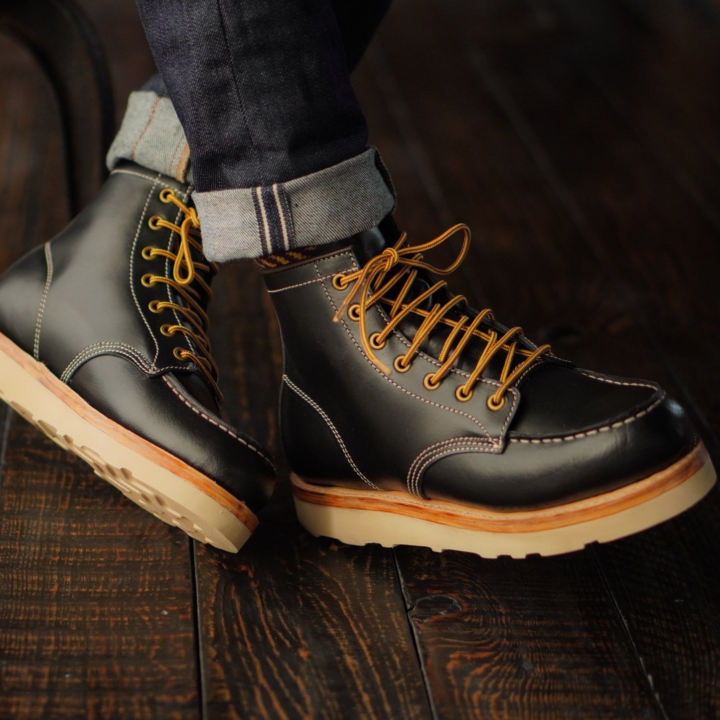 Moc-Toe Leather Boots 6" (Raven Black) Goodyear Welted