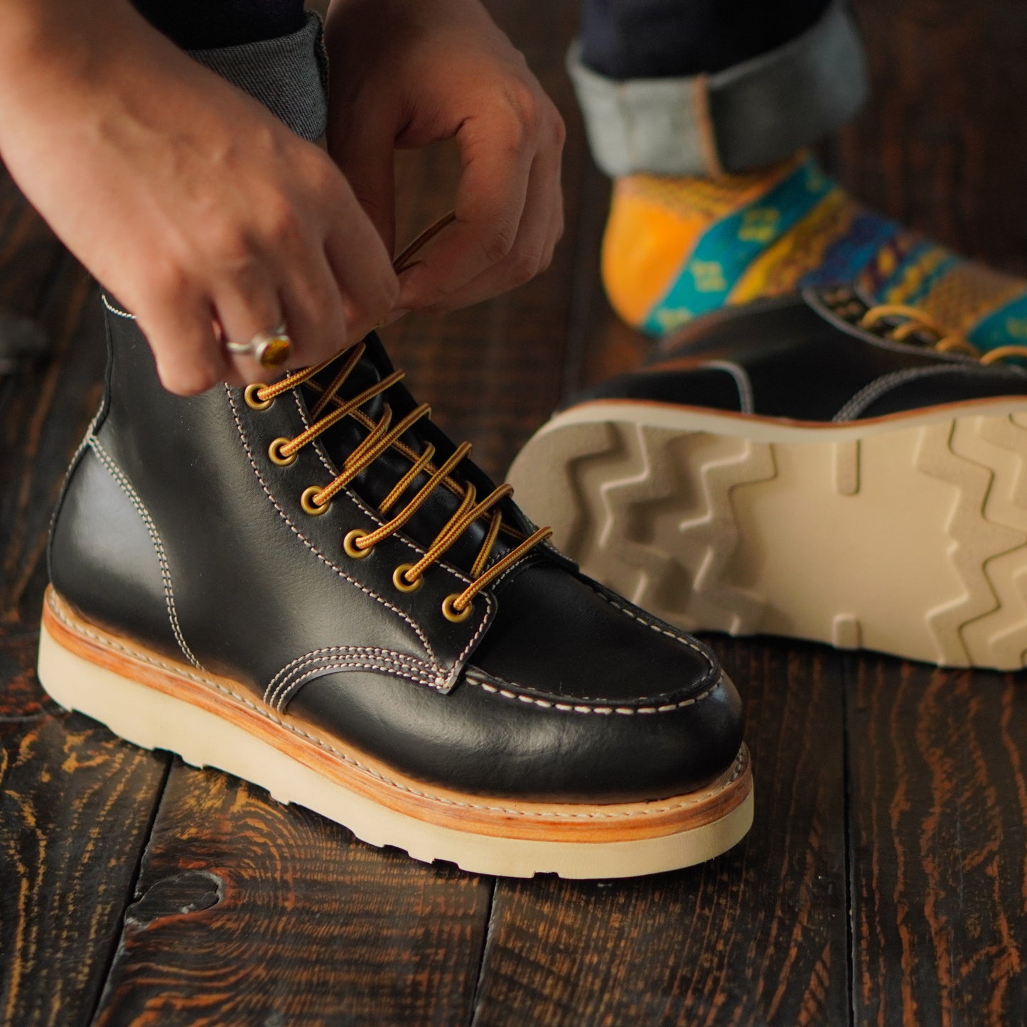 Moc-Toe Leather Boots 6" (Raven Black) Goodyear Welted