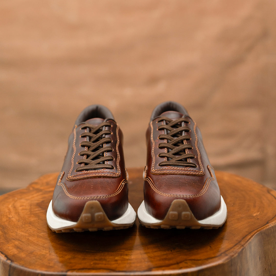 Old Skool Retro Leather Sneakers (Saddle Tan With White Sole)