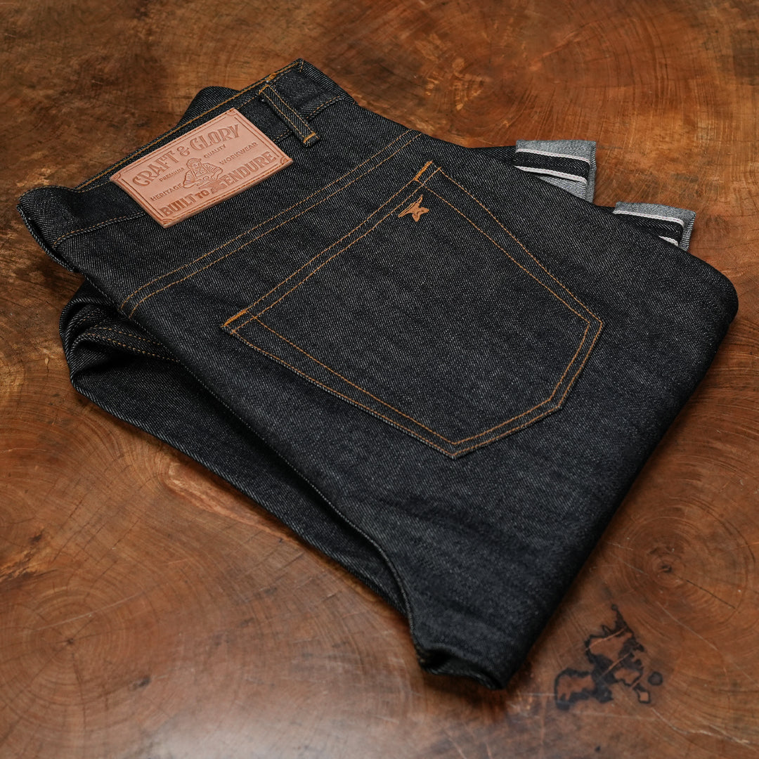 Five Pocket Ghost Black 13 Oz Selvedge Denim For Men (True Straight)