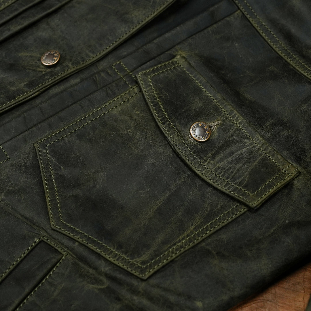 Trucker Type 2 Leather Jacket (Vintage Green)
