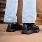 Classic Retro Leather Sneakers (Raven Black With Black Sole)