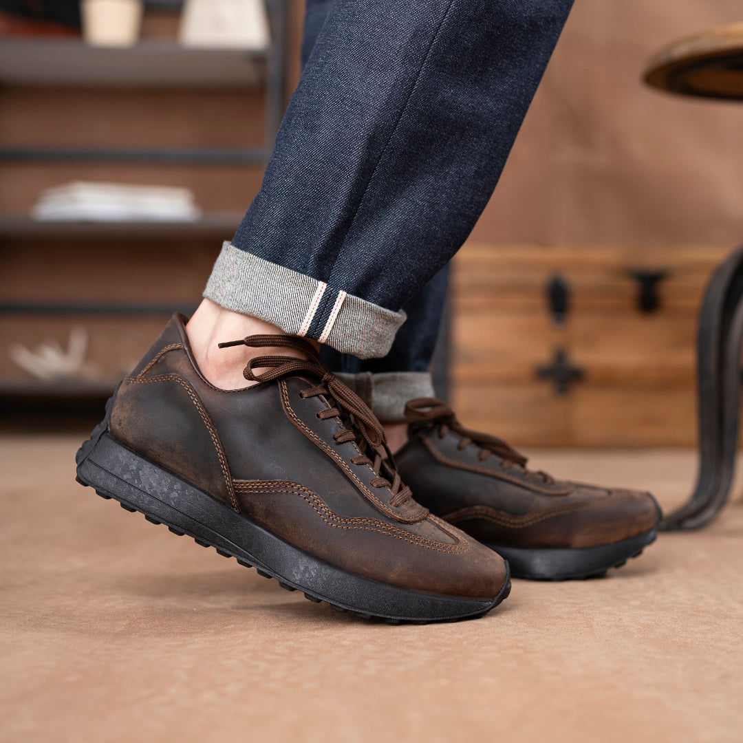 Classic Retro Leather Sneakers (Vintage Brown With Black Sole)