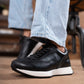 Classic Retro Leather Sneakers (Raven Black With White Sole)