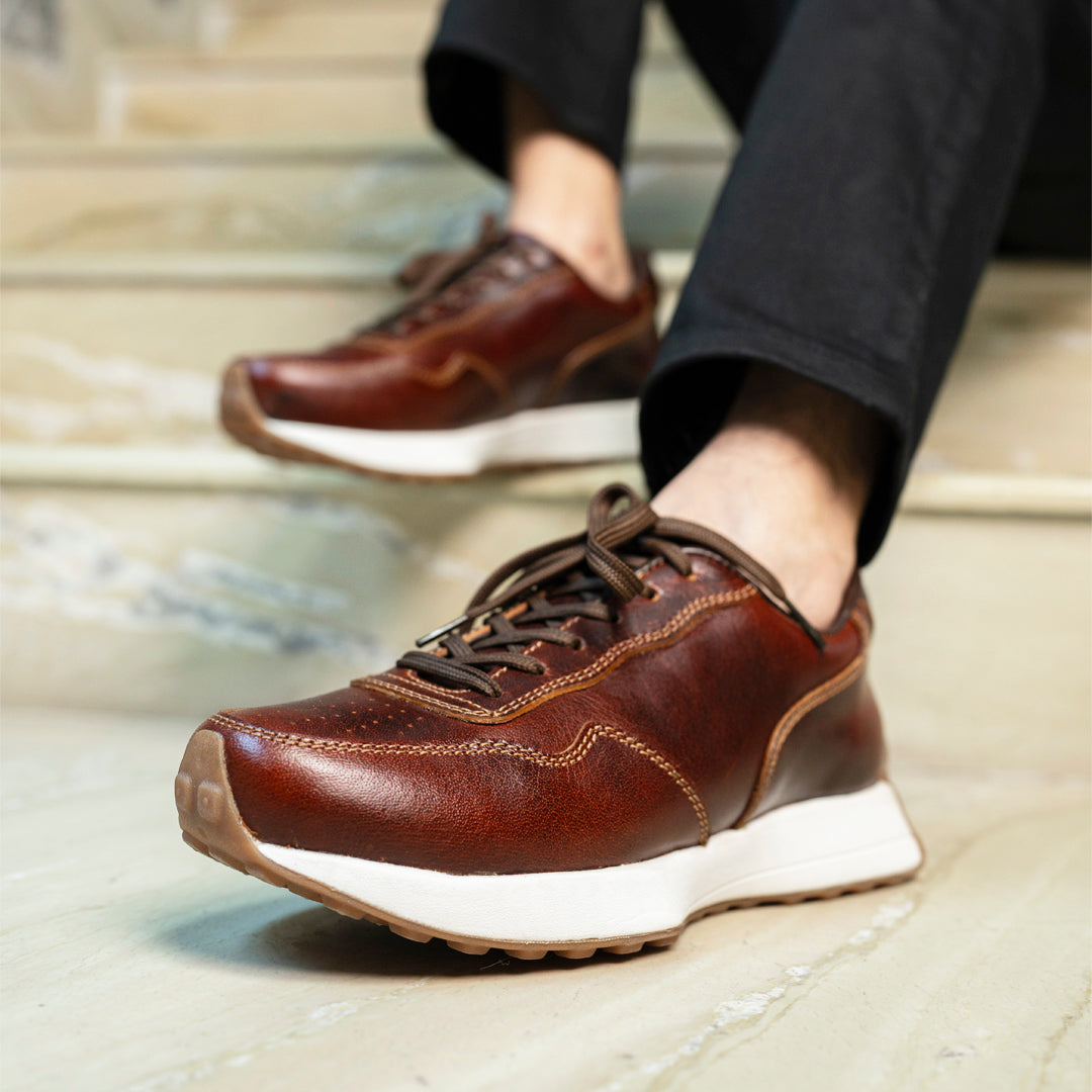 Old Skool Retro Leather Sneakers (Saddle Tan With White Sole)