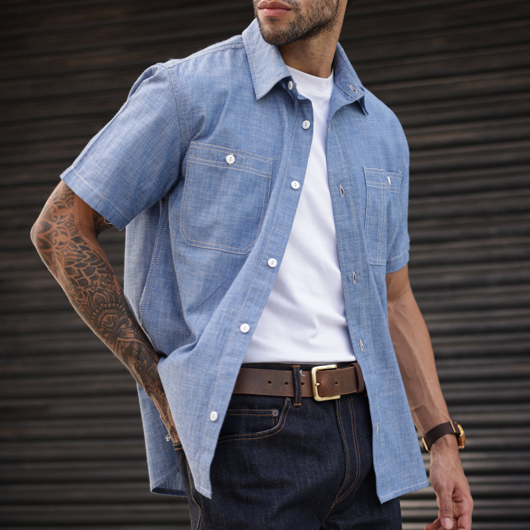 Heritage Work Shirt Half Sleeves Chambray Blue