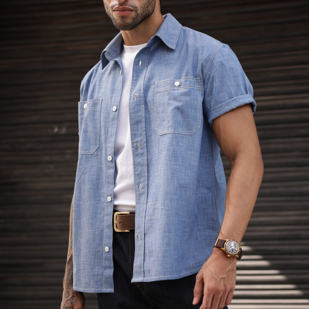 Heritage Work Shirt Half Sleeves Chambray Blue