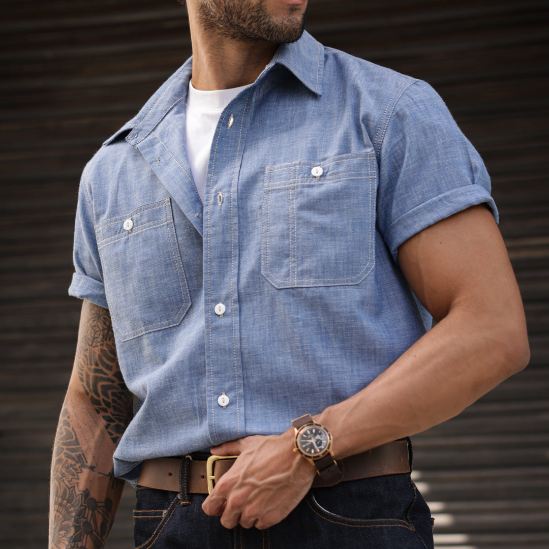 Heritage Work Shirt Half Sleeves Chambray Blue